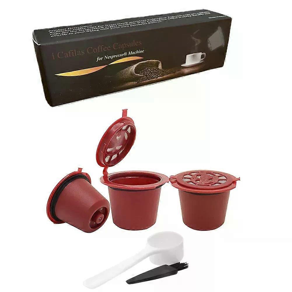 3Pcs Coffee Capsule Refillable Coffee Capsule Filter Cup Nespresso Machine Capsule Plastic Filter Cups Spoon Brush Coffeeware