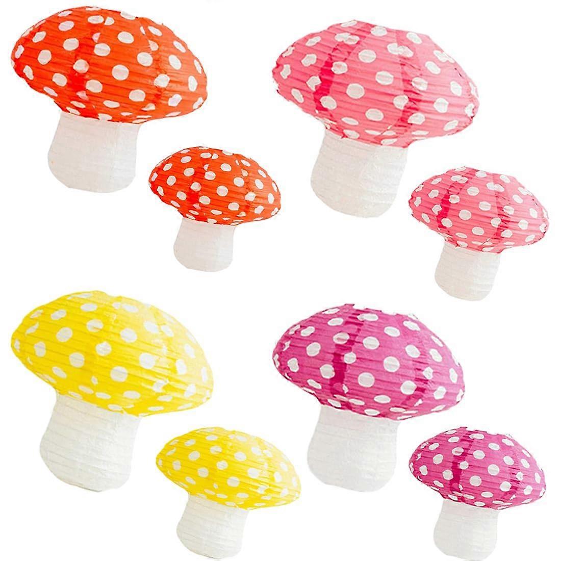 8 pcs Mushroom Paper Lanterns, 3D Mushroom Shaped Decoration Paper Lantern, for Nursery Christmas Party Decoration 8 inch, 11 inch