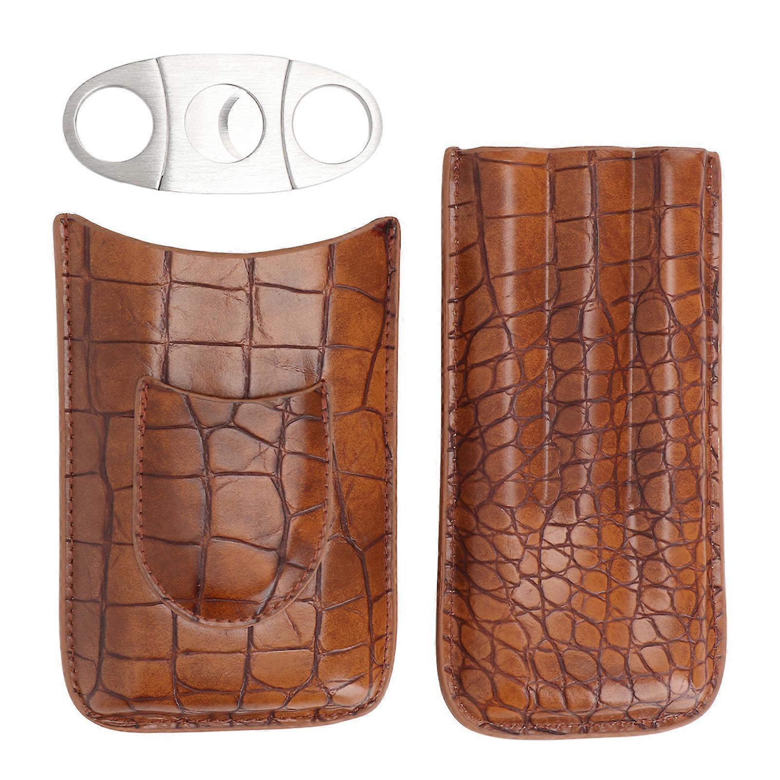 Zigarrenlederetui für 3 Stück Zigarren Tragbarer Reisezigarrenhalter mit Cutter-Set Zigarettenetui