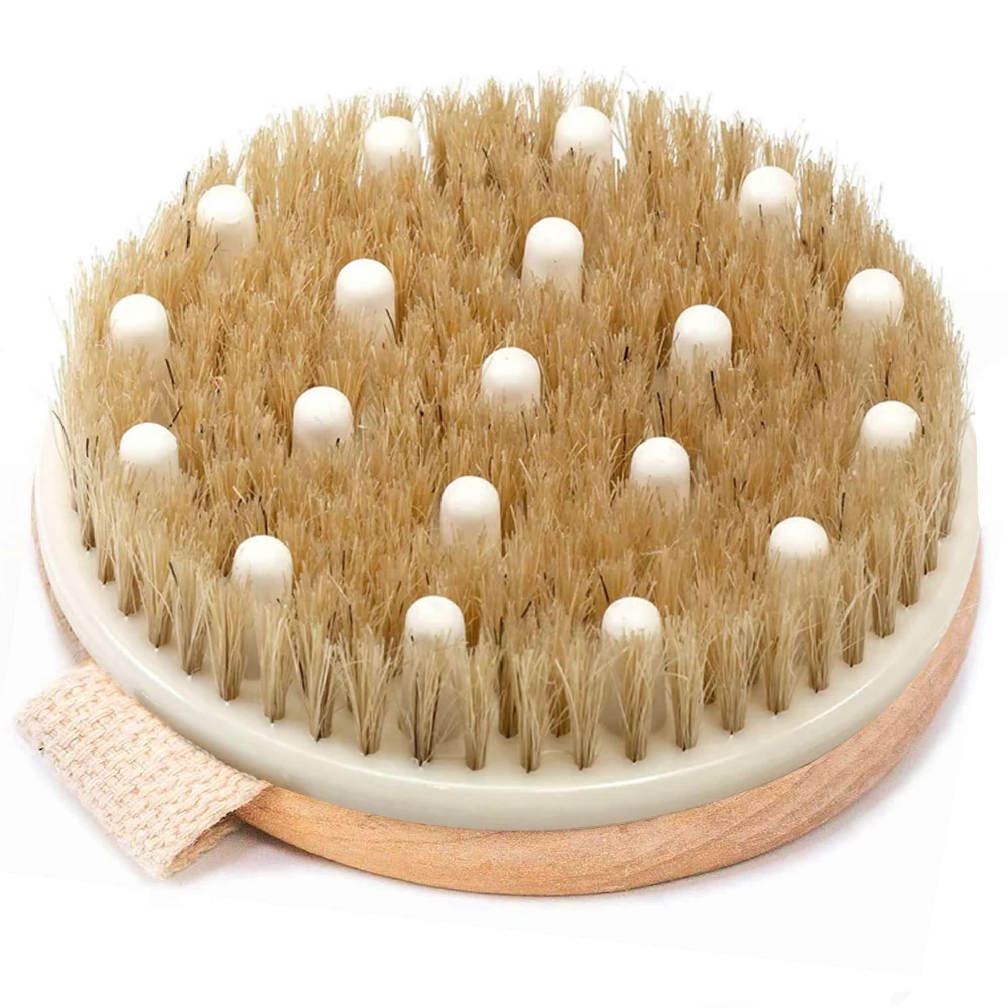 Dry Brushing Body Brush for Lymphatic Drainage and Cellulite - Natural Bristles, Exfoliating, Wet and Dry Use, Massage Nodes