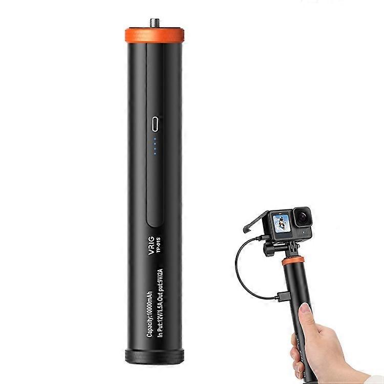 VRIG TP-01S 18W Fast Charging Aluminum Alloy Handle 10000mAh Power Bank Handle For Action5 / Insta360 / GoPro Action Camera