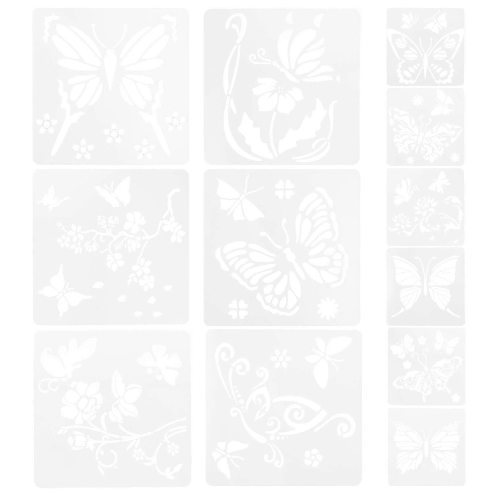 12pcs Reusable Plastic Craft Stencil Diy Decorative Stencil Butterfly Draw Template