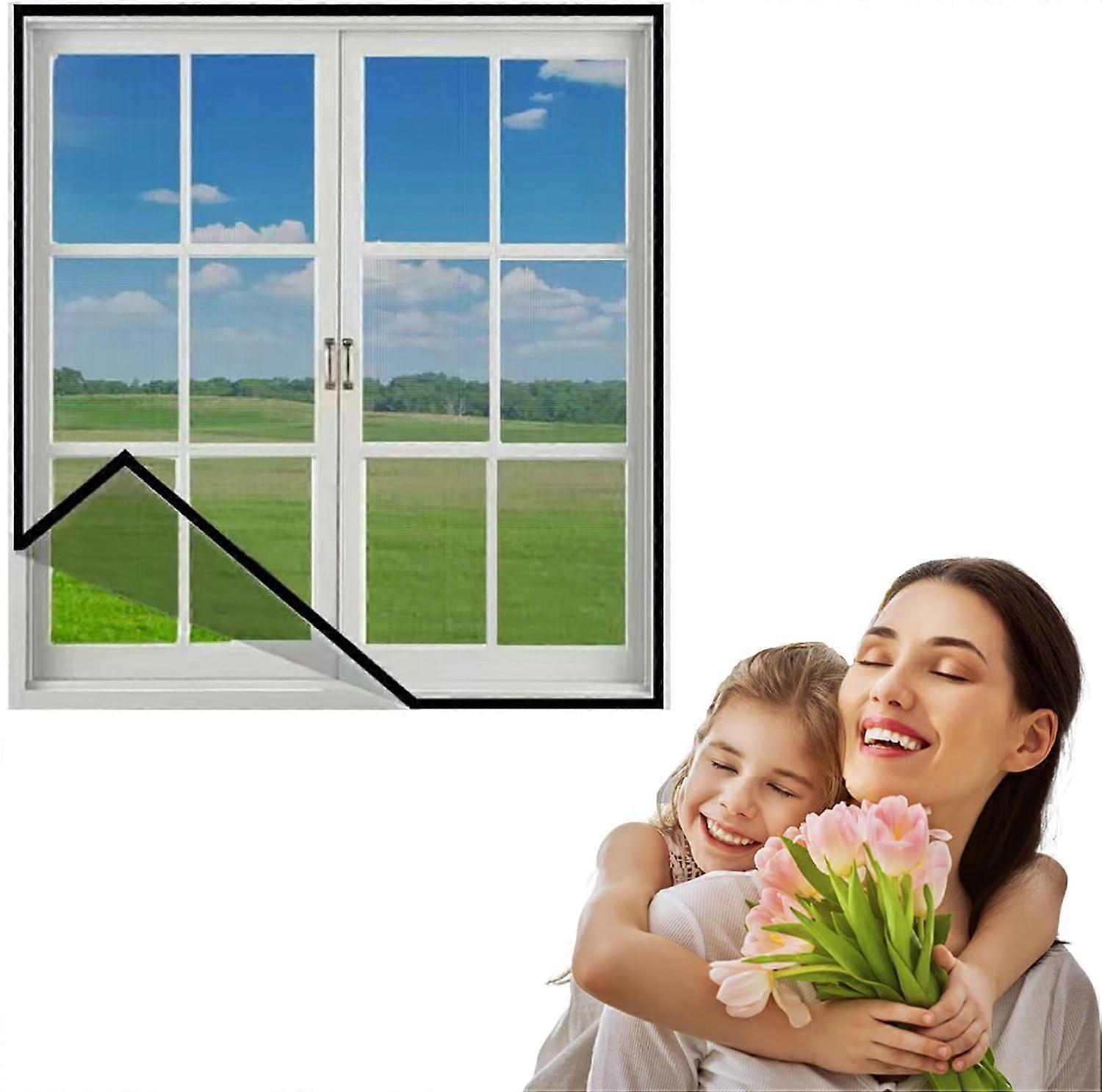 Fly Screen Nets for Windows 70 x 110 CM Self-Adhesive Mosquito Net Window With Double-Sided Tape Black Frame Black Net