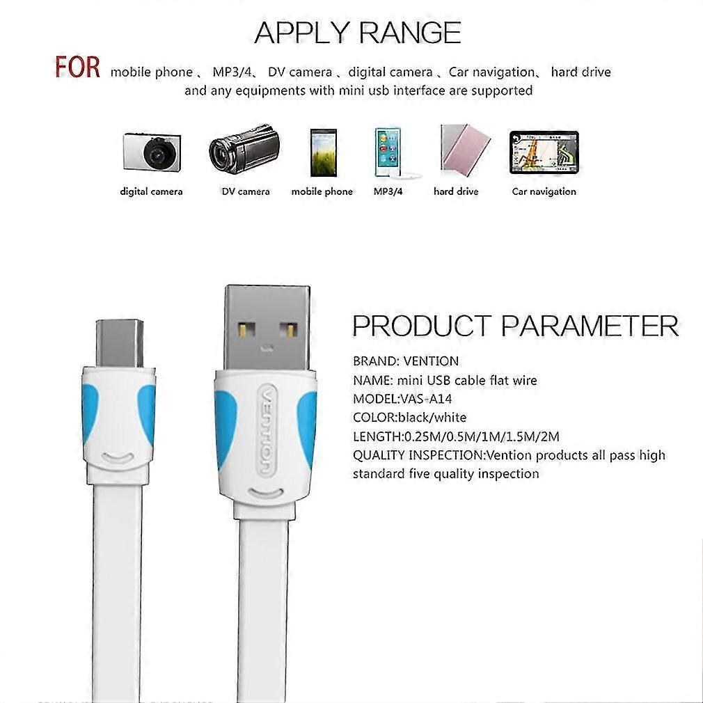 Vention A14 Usb 2.0 Male To Mini Usb Cable Data Sync Charger Cable Flat Line