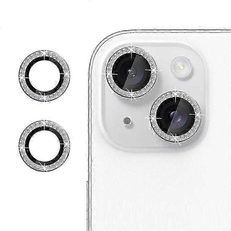 KALEBOL KLB-LPC003 iPhone 13/13ミニカメラ対応レンズプロテクターダイヤモンドリングデザイン強化ガラスレンズフィルムシルバーSZRH