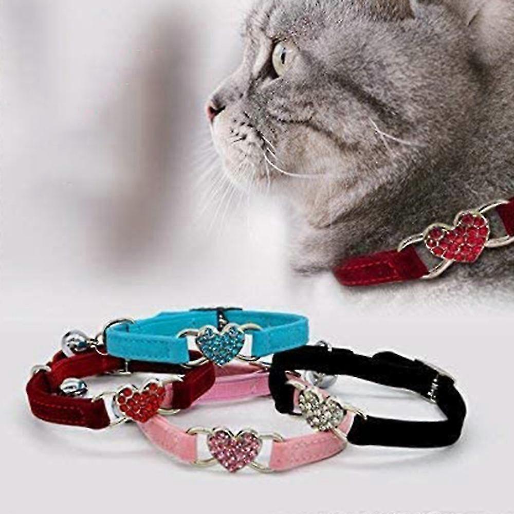 Adjustable Cat Collar With Crystal Heart Charm, Premium Comfortable Material