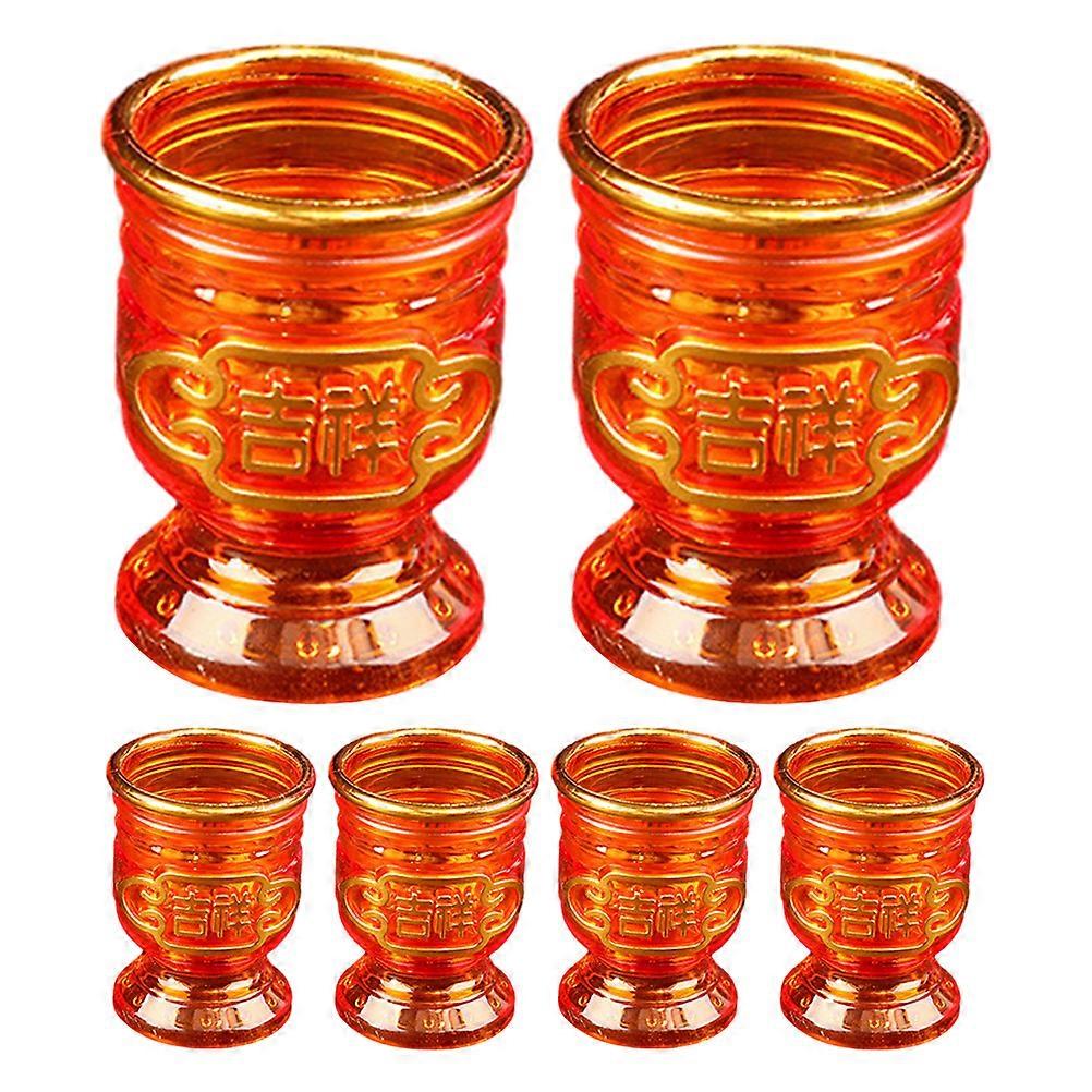 Buddhist Cup Multi-Function Drinking Cup Religious Ceremony Flat Base Assorted Color 6Pcs
