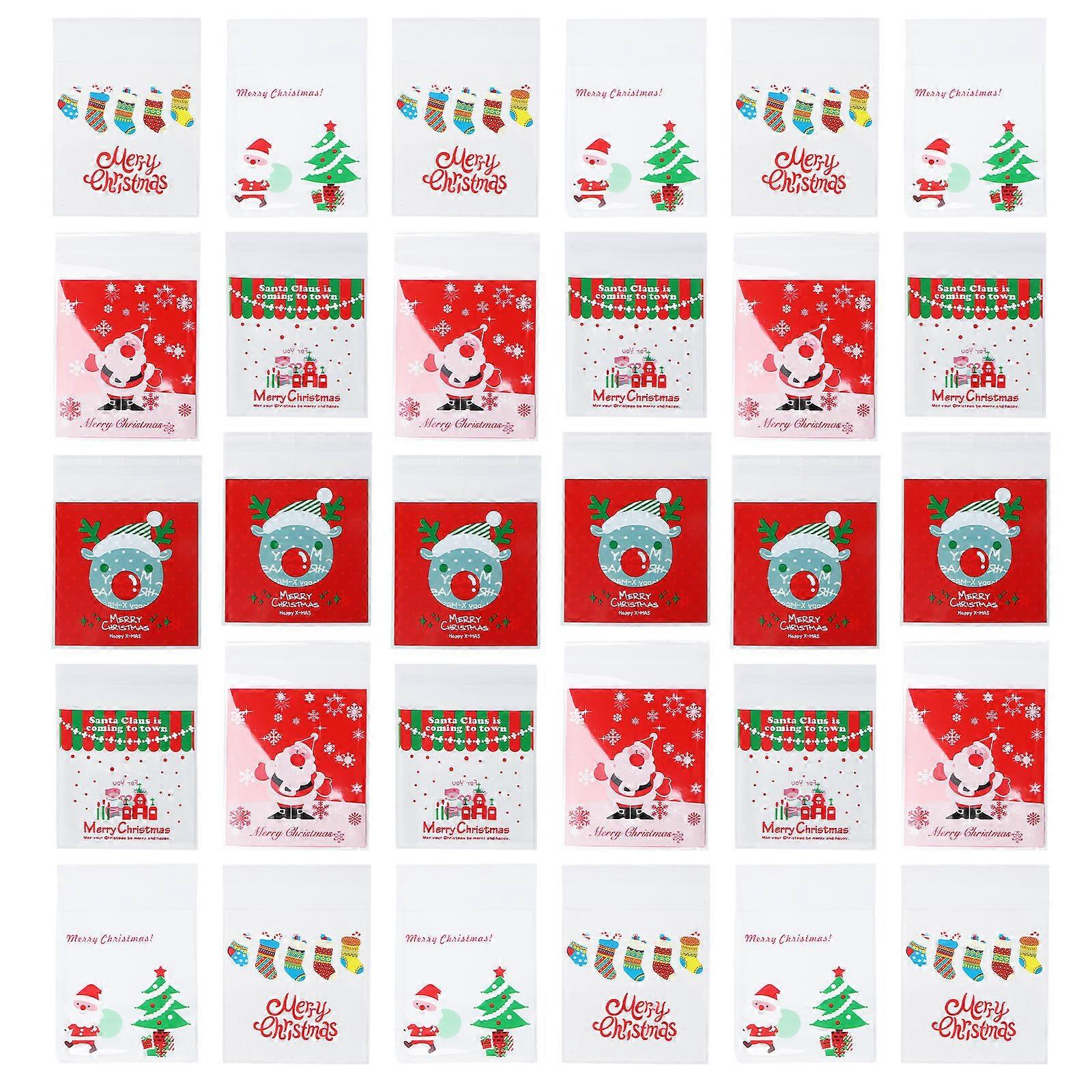 Small Holiday Cookie Bags Self Adhesive Storage Pouches Christmas Design Rectangular Assorted Color 13.7X10CM 500Pcs