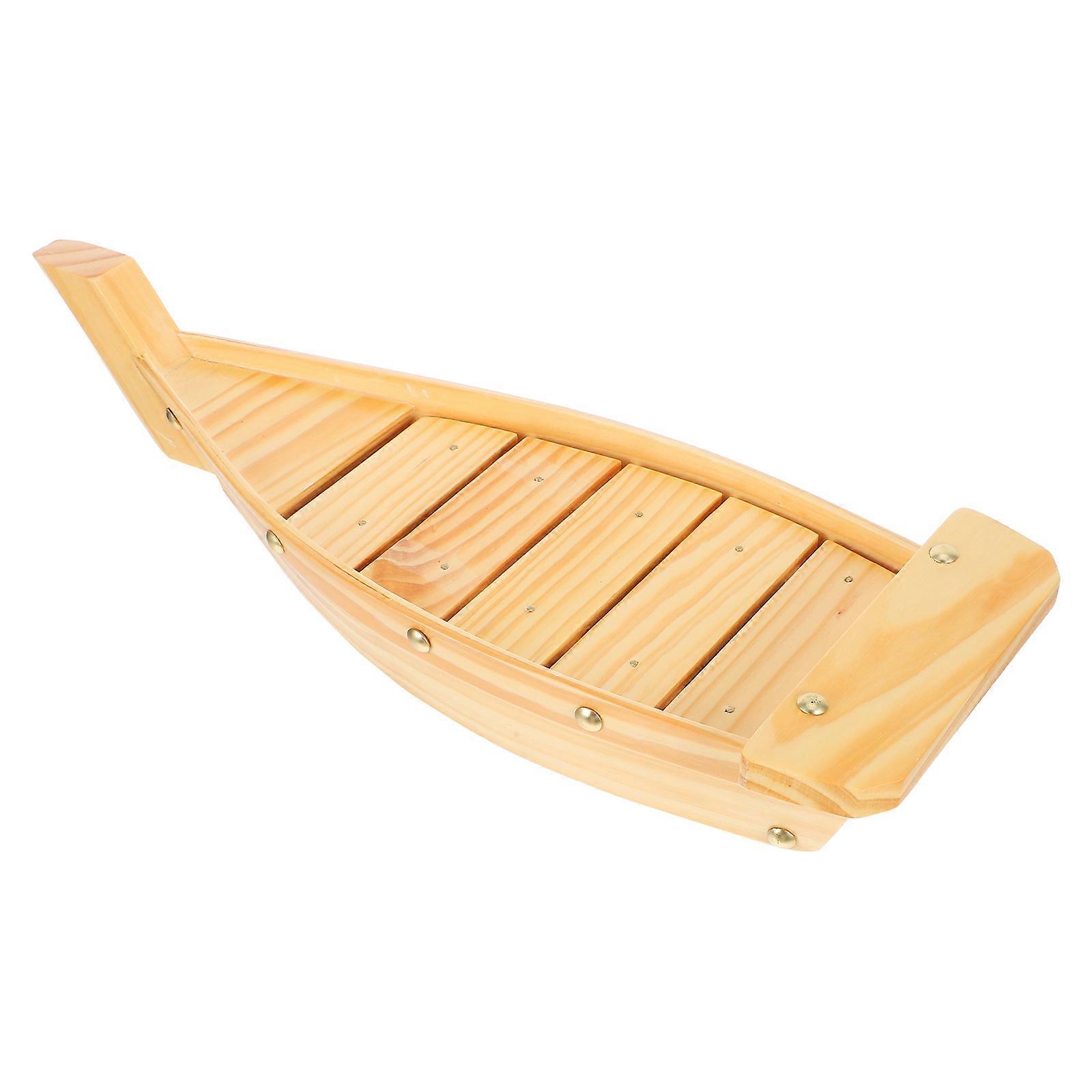 Japanese Sushi Plate Boat Shaped Dish Simple Design For Home Use Light Brown 37x15.3x7cm Food Serving 1Set