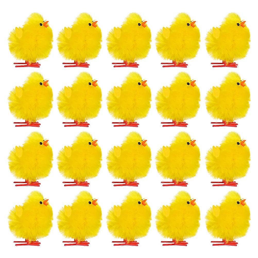 Figurine Chickens Mini Chicks Plastic Plush Chicken Figures Decoration Easter Party 60Pcs
