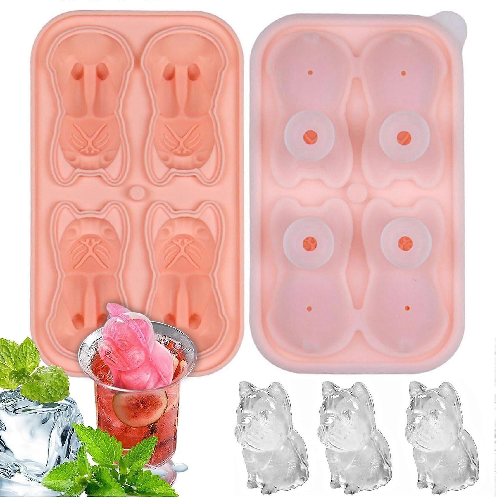 Silicone Bulldog Ice Cube Tray with Lid and Funnel, 3D BPA-Free Reusable Ice Cube Molds for Whiskey, Cocktails, and Juice