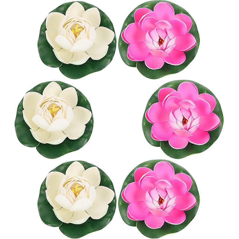Pond Accessories Decorations Artificial Floating Foams Lotus Flower Lifelike Lotus Ornaments for Pond Pink 6Pcs