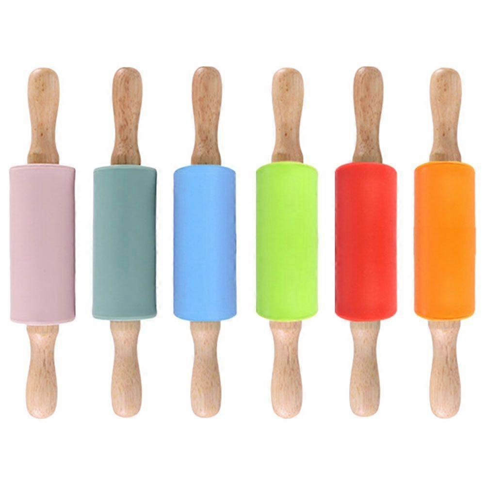 6pcs Small Rolling Pin Non-Stick Silicone Rolling Pin with Wooden Handles for Baking