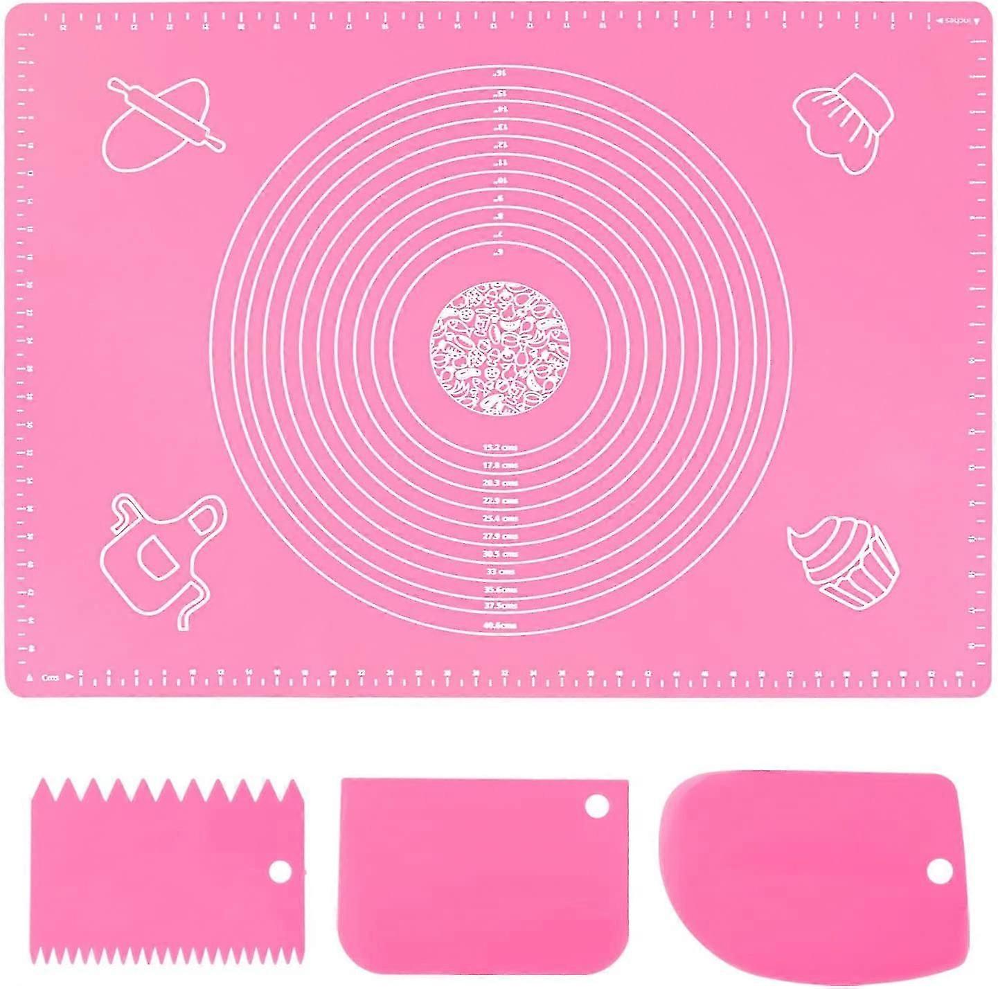 70x50cm Pink Silicone Pastry Mat, Reusable Non-Stick Baking Mat with Non-Slip Measurement Baking Mat for Fondant Pies Pizza Dough, Rolling Dough Mat C