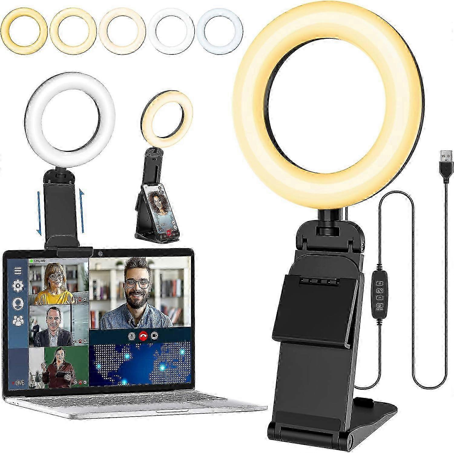 5'' laptop selfie ring light with stand 5 modes 10 brightness makeup webcam