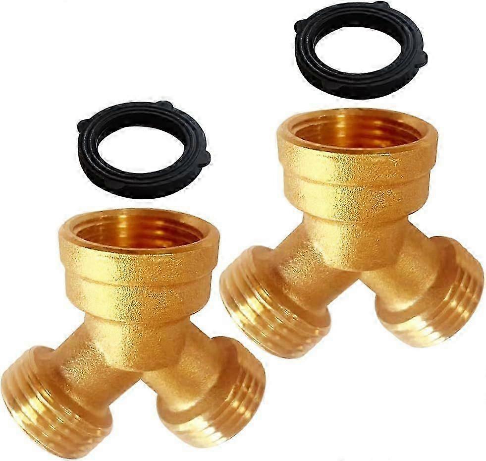 2PCS Garden Hose Splitter Brass 3/4" GHT Thread Heavy Duty 2 Way Y Connector with Washers