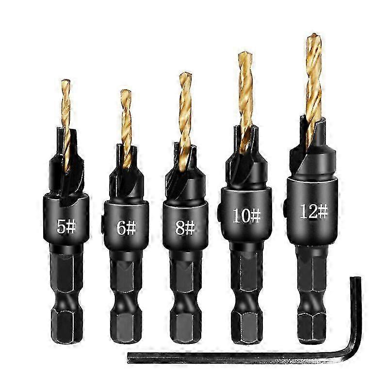 Hex Shank Titanium Plated Countersunk Head Twist Drill Bit Set Woodworking Hole Opener Countersink Punching Built-in HSS Countersu SZRH