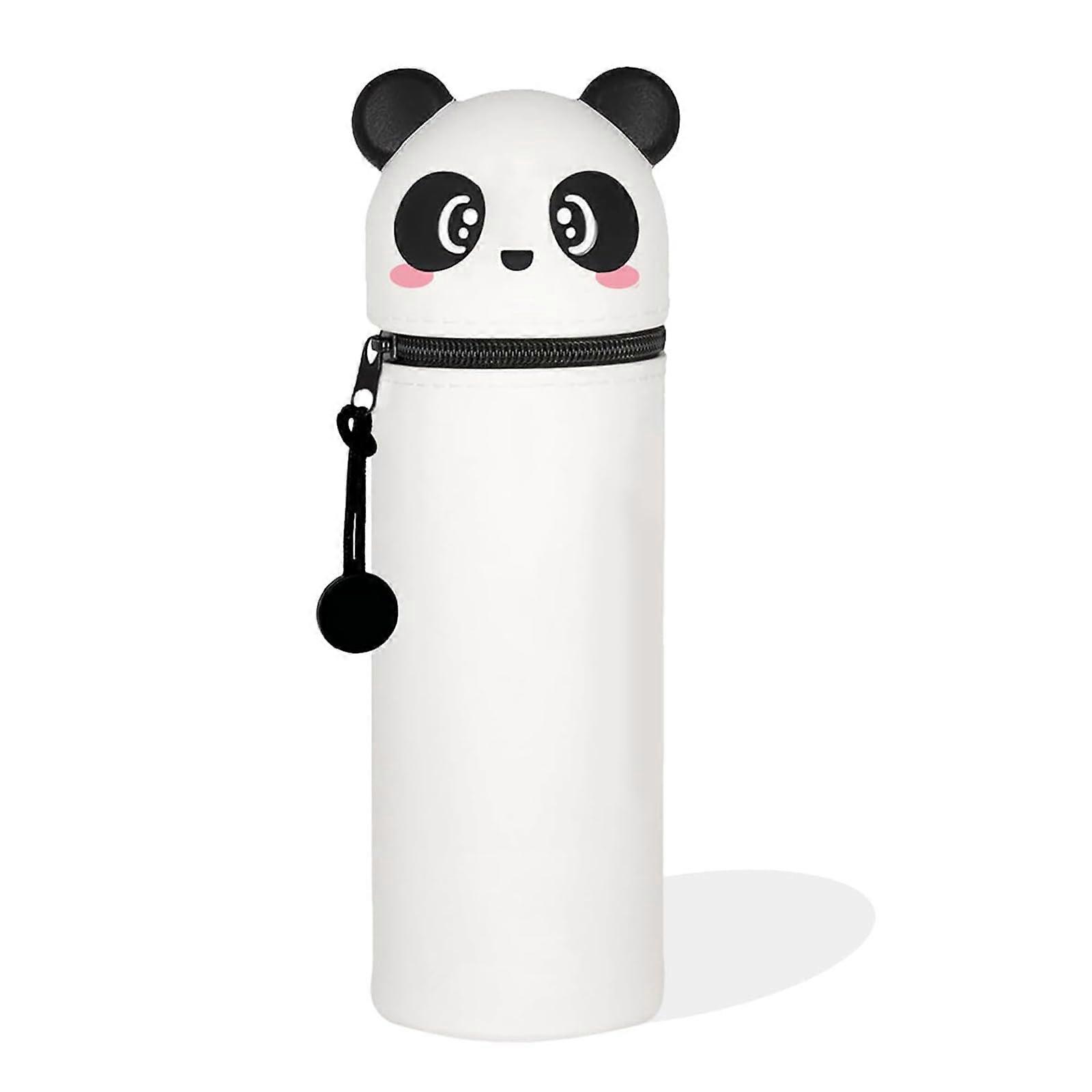 2-In-1 Soft Silicone Vertical Kawaii Panda Pencil Case And Pen Holder Zipper White Panda