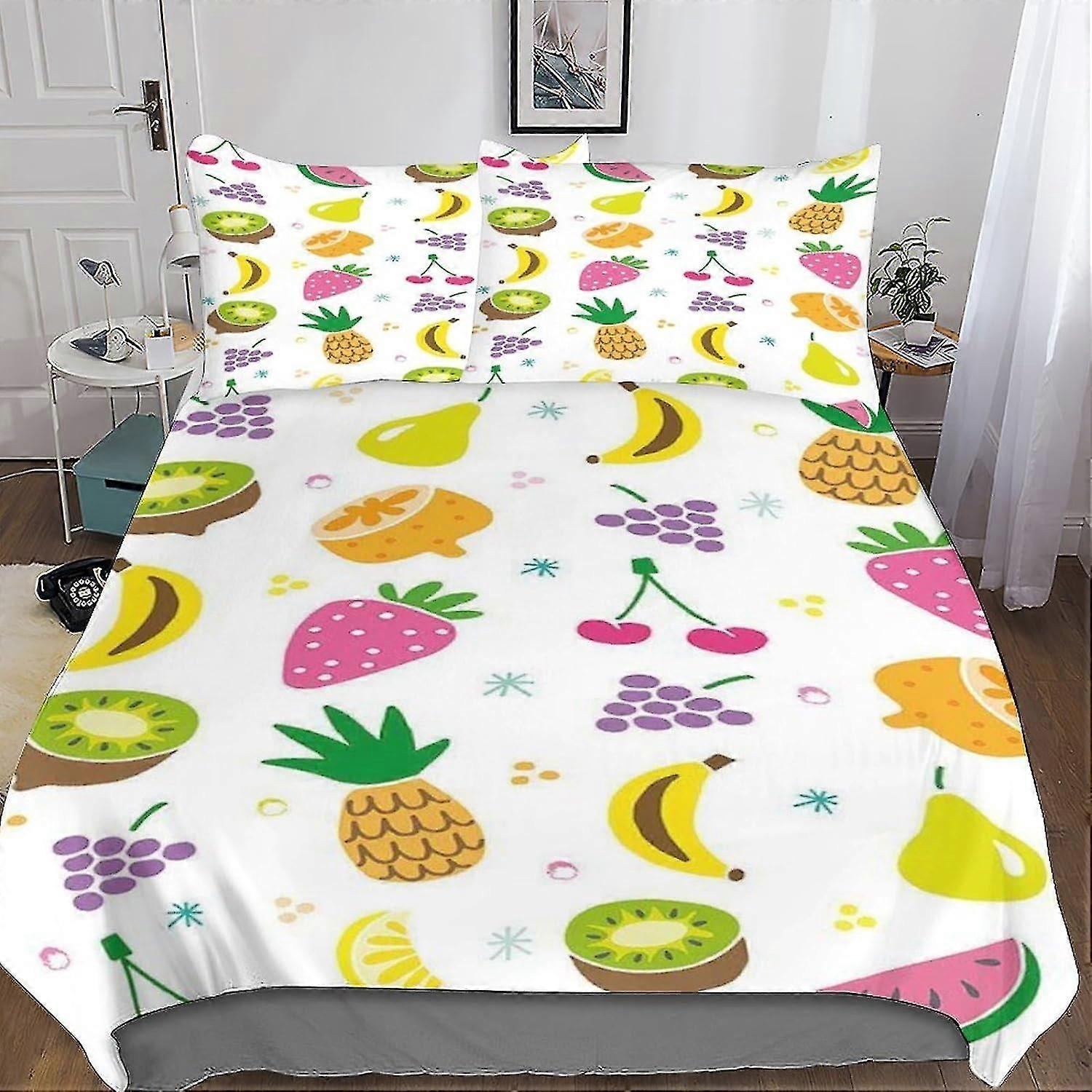 Conjunto de cama impresso em 3D de frutas fofas com capa de edredom de microfibra de morango, conjunto de capa de edredom de 3 peças