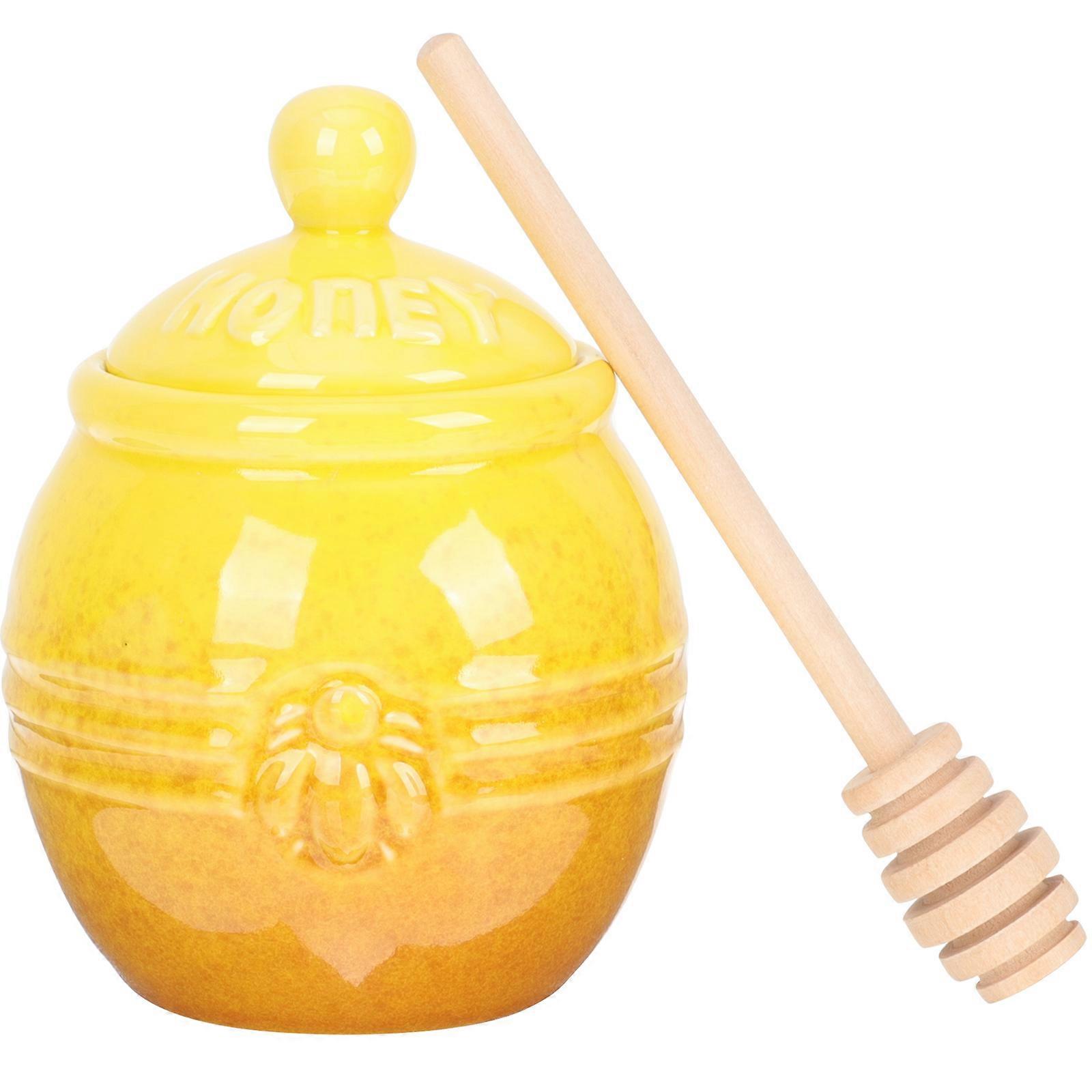 Decorative Jars Ceramic Honey Storage Dispenser Dust Protection For Housewives 1 Set