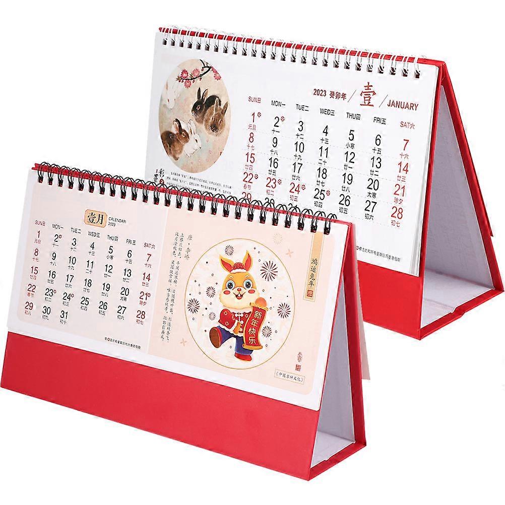 Chinese Desk Calendar Rectangular Pages Triangular Stand Teachers Students Office Use Simple and Fresh 2Pack