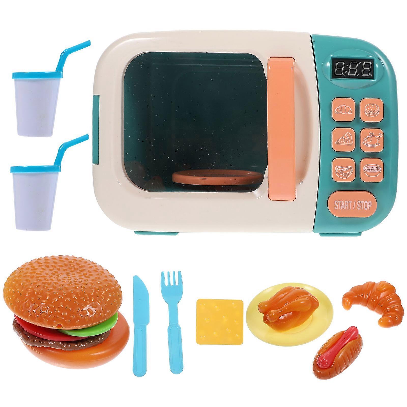Kids Educational Plaything Microwave Oven Toy with Simulation Features for Learning Green Powered by Battery