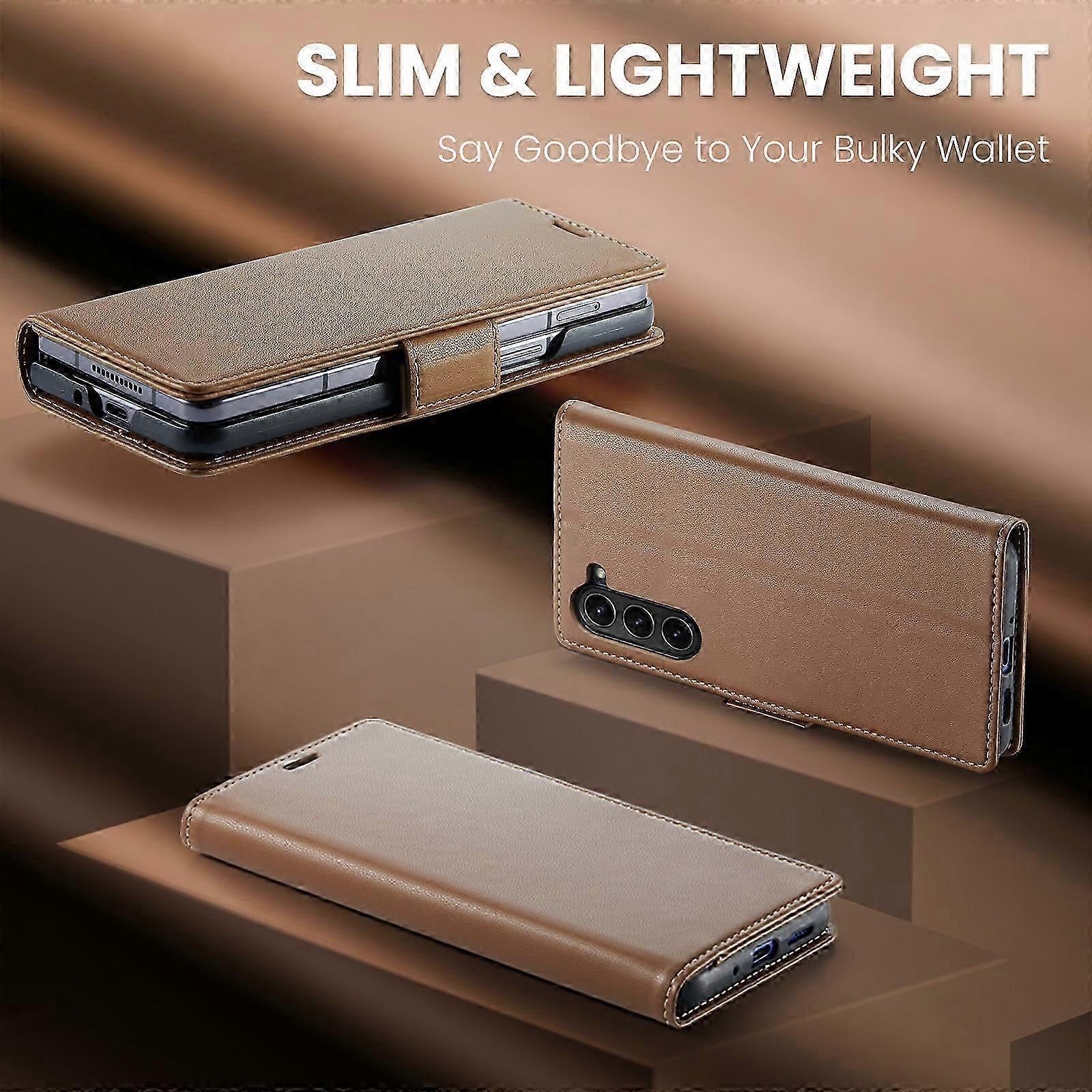 RFID Engelleme Kart Tutuculu Samsung Galaxy S24 Cüzdan Kılıfı, Kickstand Flip Folio Deri Telefon Kılıfı Cüzdanı ile uyumlu