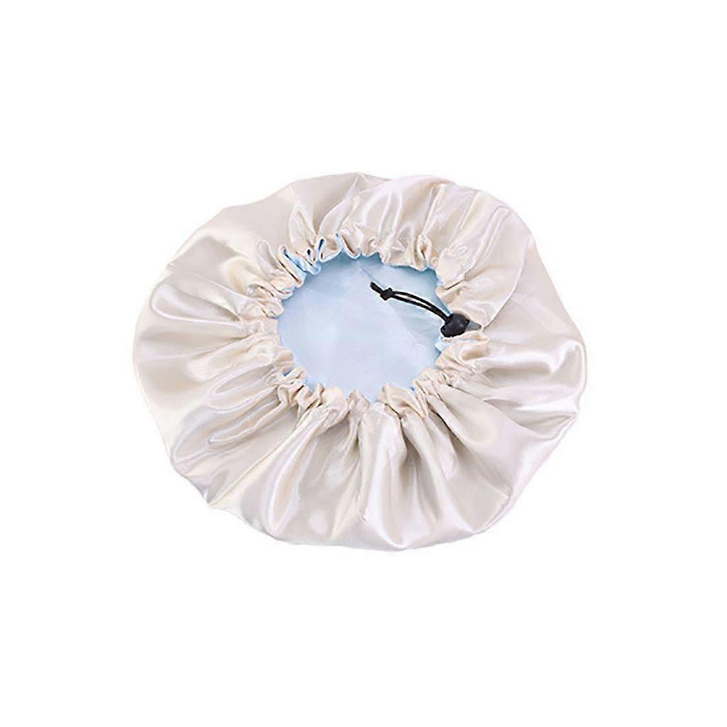 Double Layer Adjustable Curly Decoration Double Sided Satin Hat Hair Cap Hair Care Light Blue
