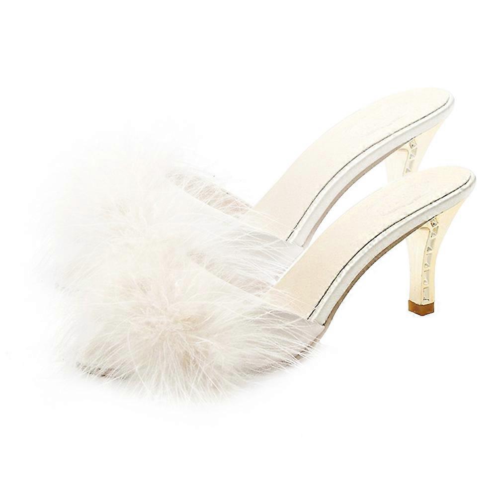 1 Pair of Elegant Summer Slippers for Women White Beige Size 40