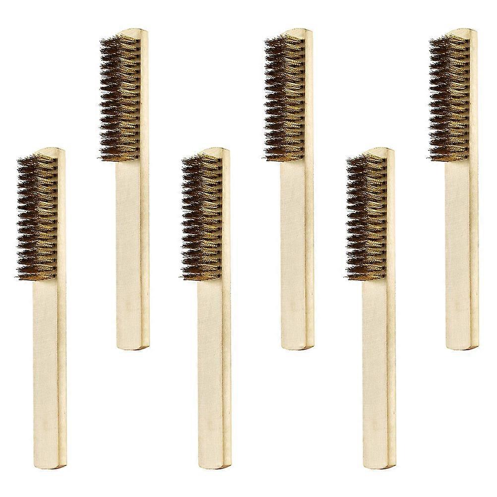 Copper Wire Brushes with Wooden Handle for Cleaning 6pcs Set