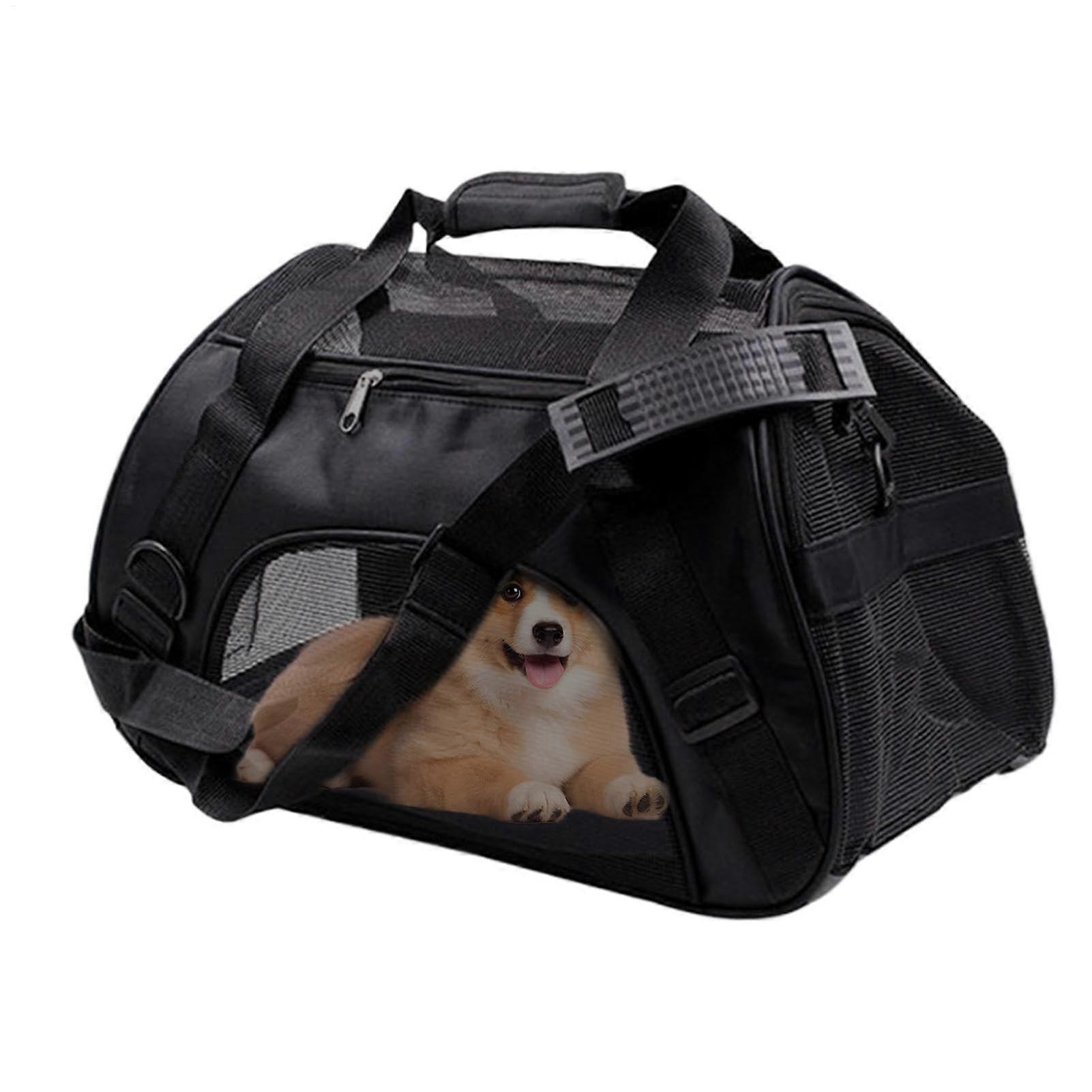 Dog Carrier Bag, Folding Travel Carrier for Puppies and Kittens, Breathable Portable Tote with Adjustable Shoulder Strap, Black, L 15 x W 15 x H 8 cm