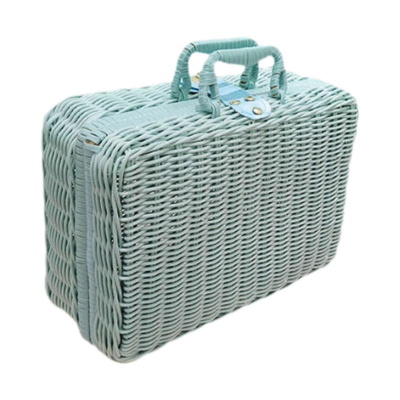 Portable Woven Imitation Rattan Picnic Basket with Handle for Camping, Party Storage & Travel Gift