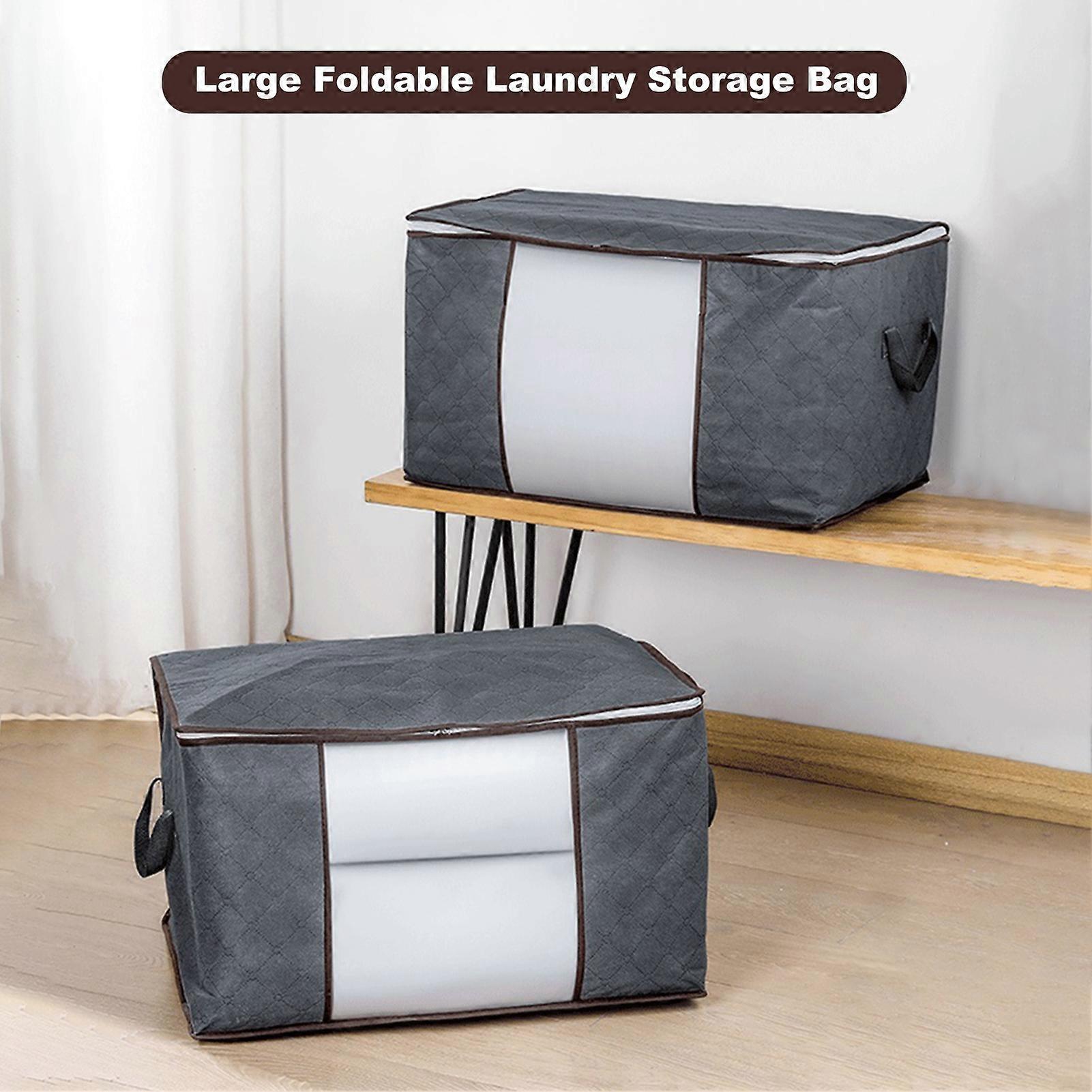 3PCS Large Foldable Laundry Storage Bag Organizer with Handles Zipper & Transparent visual Window Design