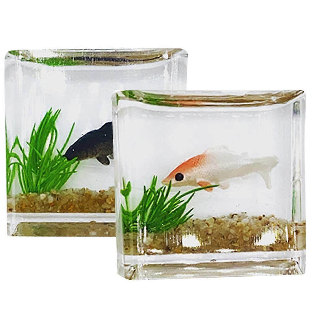 Simulation Fish Tank Model Square Shape Home Decorations 2Pcs