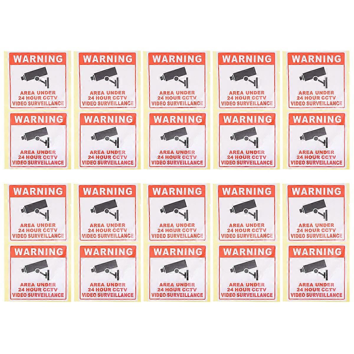 CCTV Warning Stickers Multi-Colored 24 Hour Video Design Suitable for Smooth Surfaces 8x8cm 20Pcs