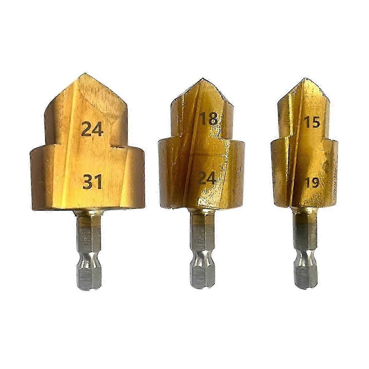 3PCS Stepped Drill Bit, Hexagon Shank Water Pipe Connection Tool 20/25/32mm,Wood Drilling Center Dr