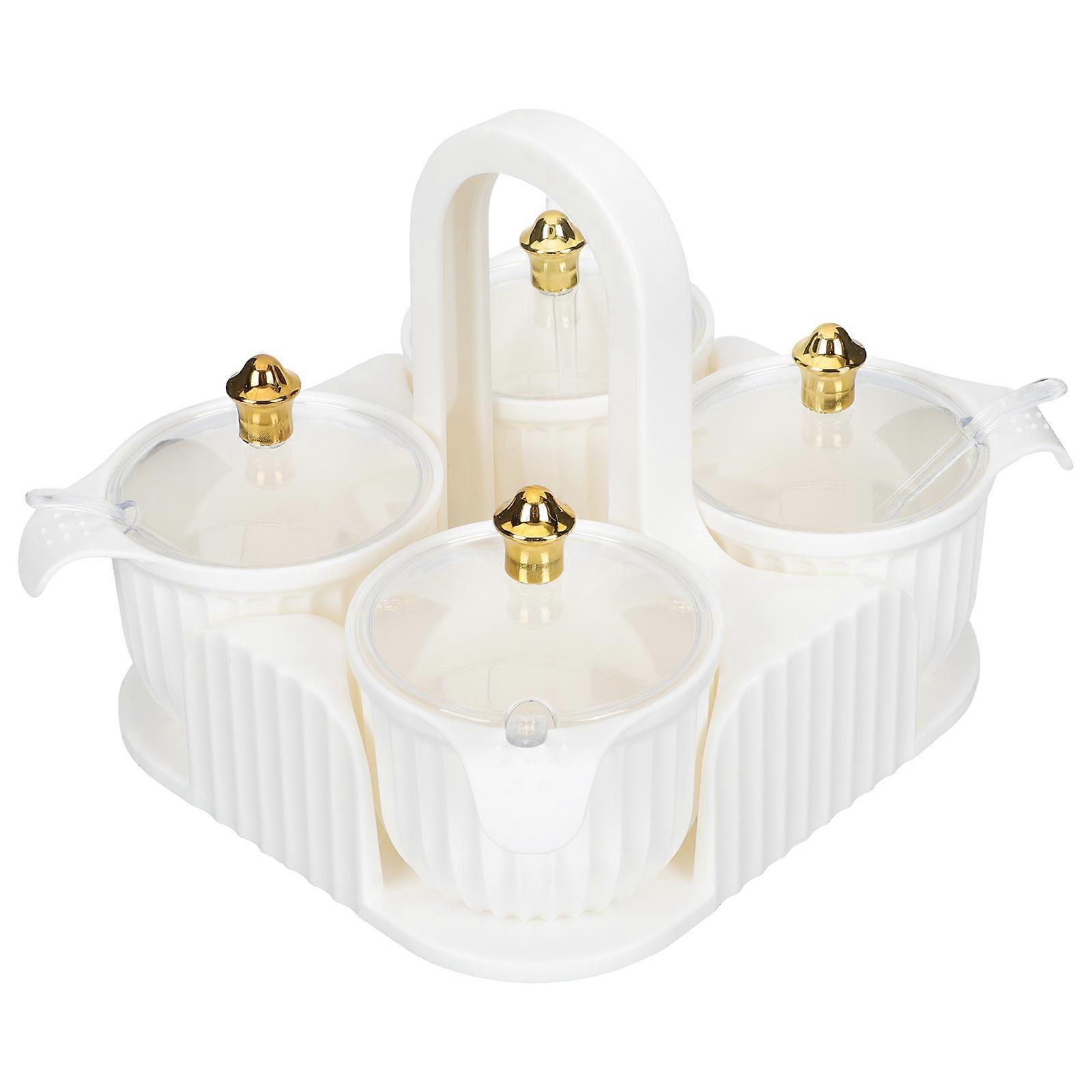 White Seasoning Jars with Lids and Serving Spoons for Kitchen Use Made of Strong HIPS Material 1 Set