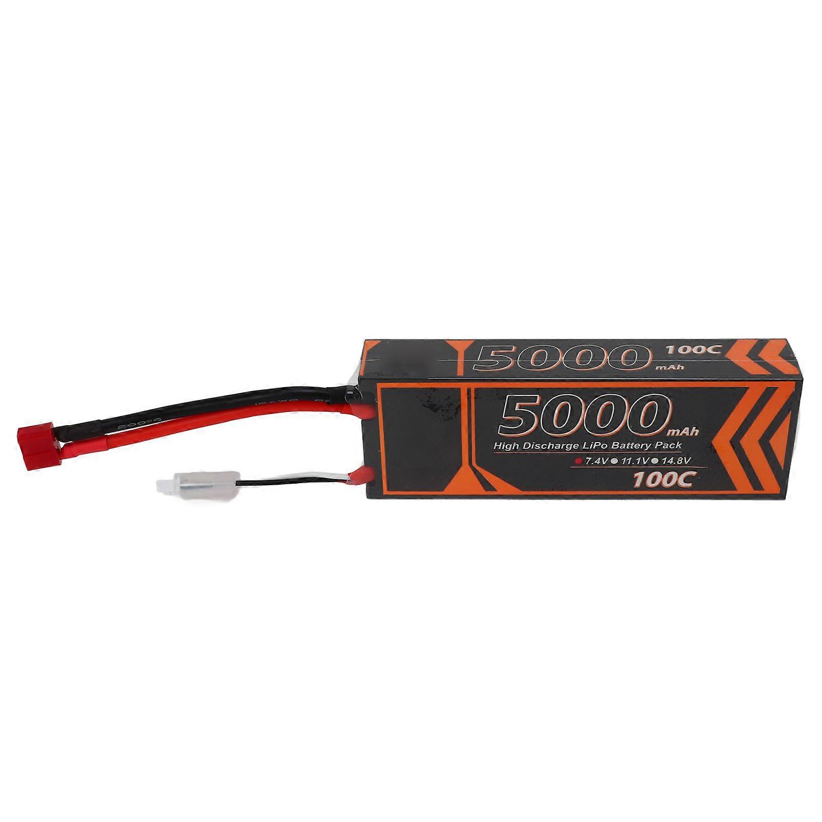 7.4V 5000mAh 2S 100C Hardcase Lipo Battery with T Shape Red Plug for RC Model Cars Trucks Planes