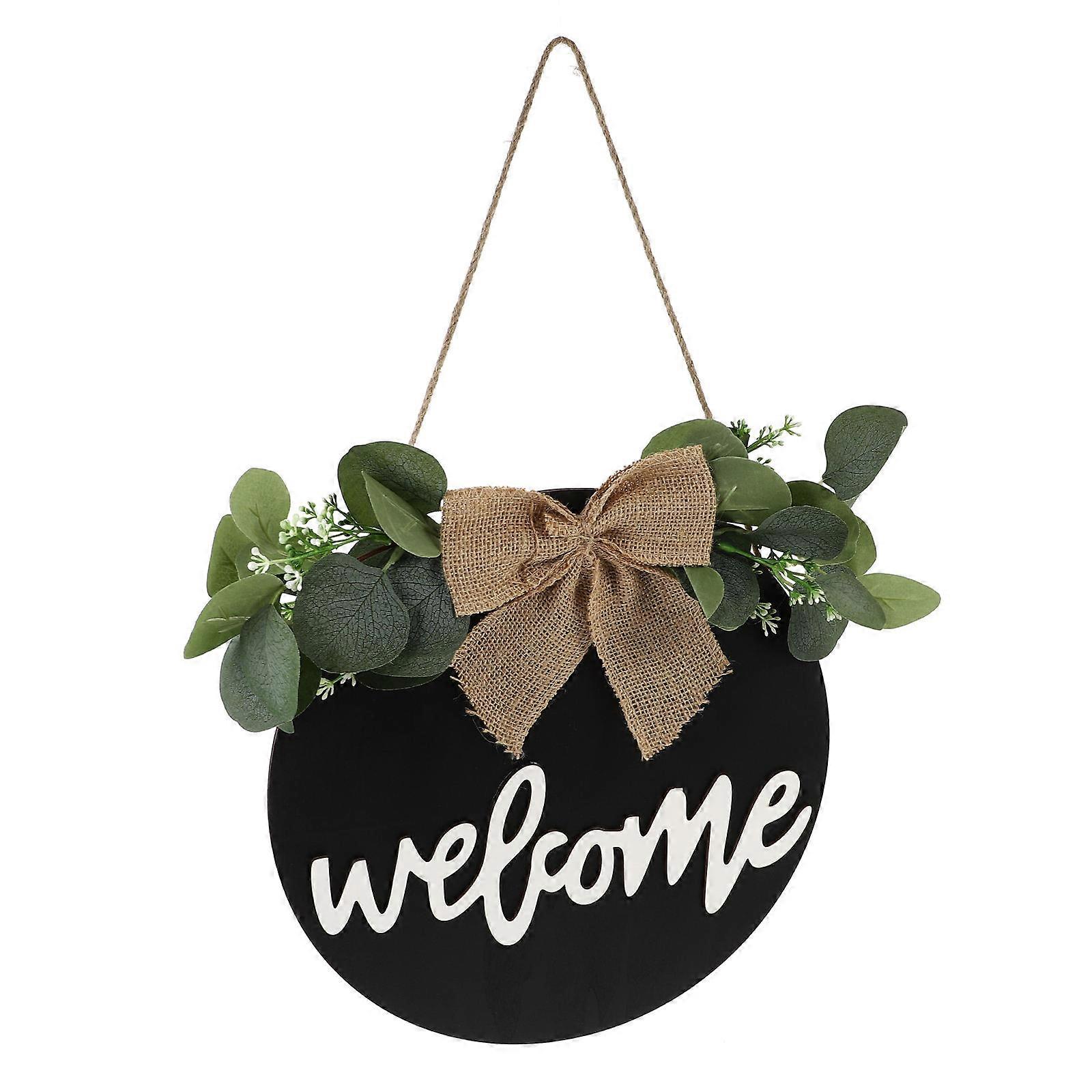 Round Hanging Welcome Sign Pendant For Homeowners And Shop Owners In Rustic Style With Black Color 1Pc