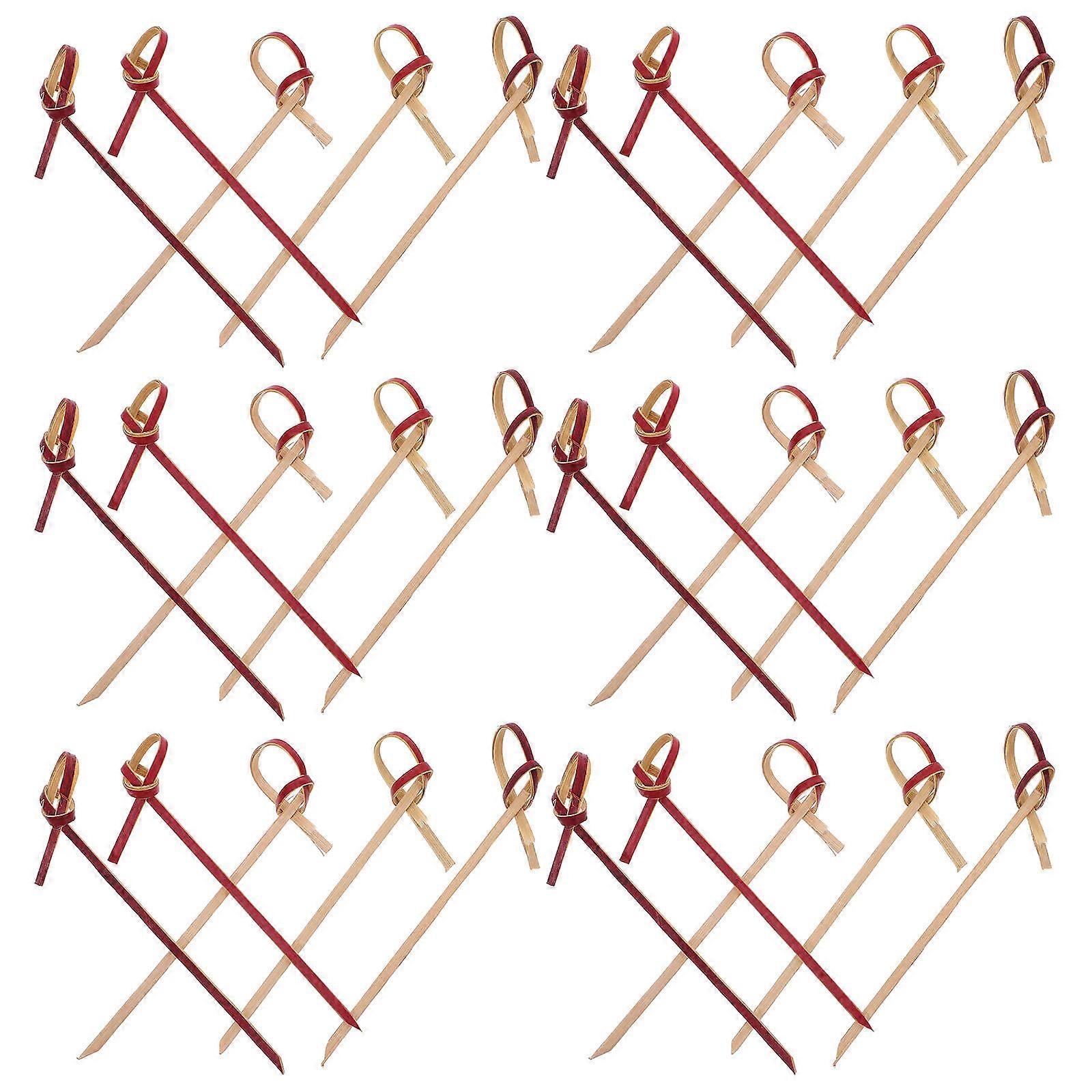 Bamboo Picks With Knot for Party Use Red Color Classic Cake Ornaments 100pcs