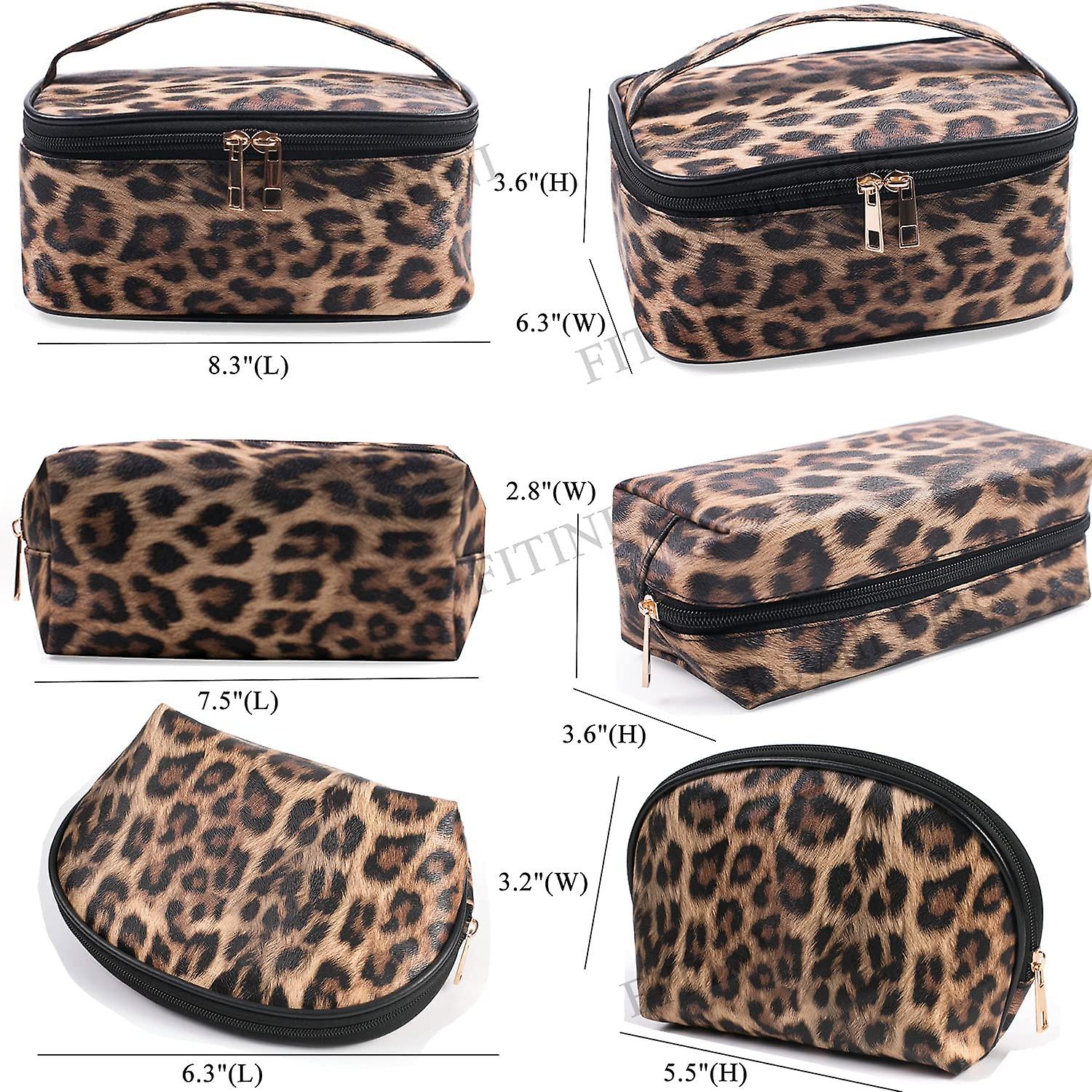 Vintage Leopard Print Cosmetic Bag - Large
