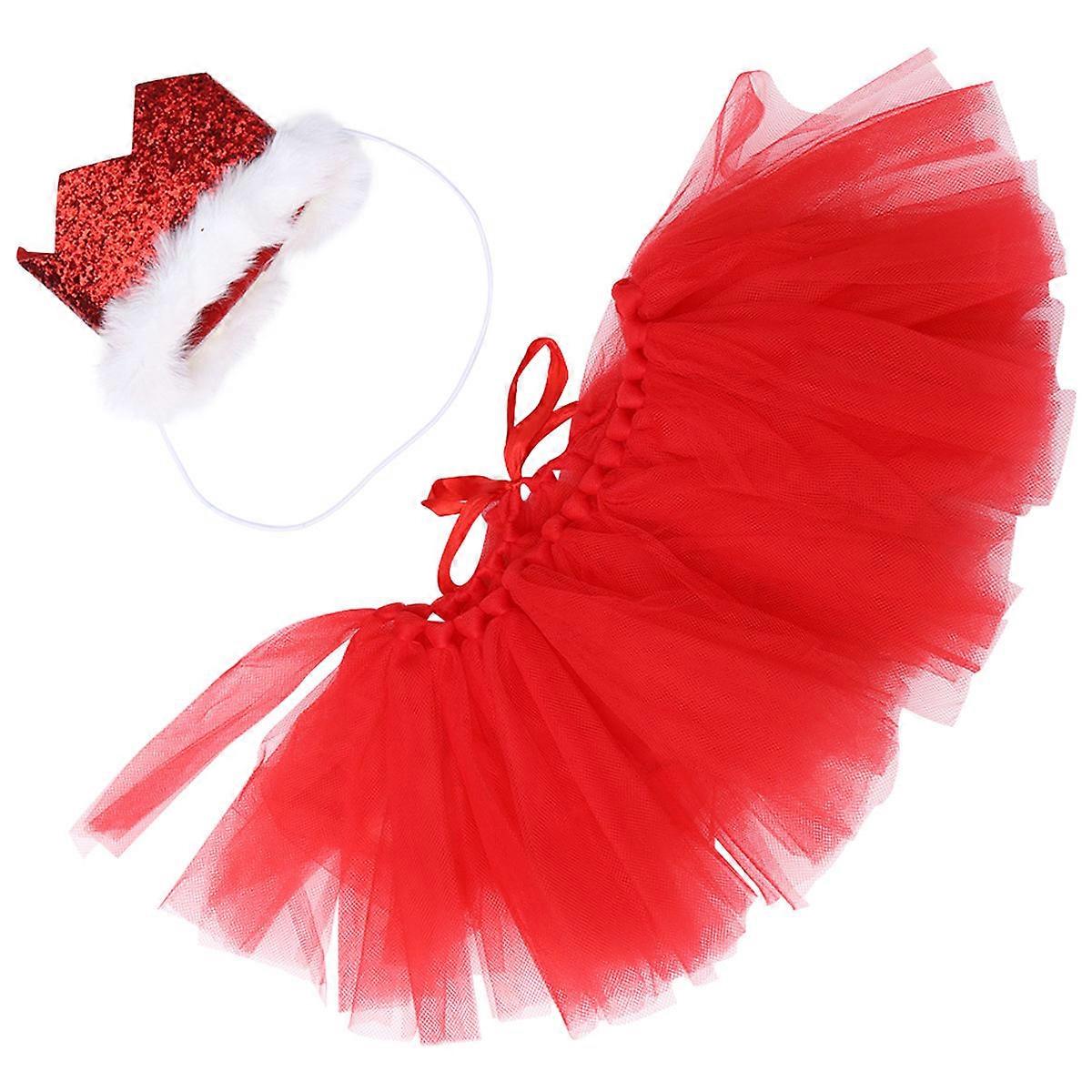 Puppy Skirt Pet Outfit with Mesh Gauze Skirt and Crown Headband for Dog Birthday and Halloween Costumes