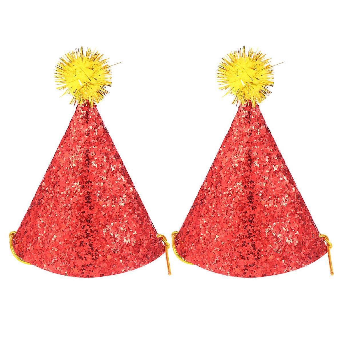 Cone Birthday Hats For Children Birthday Party And Photo Session In Red Shiny Color 2Pcs