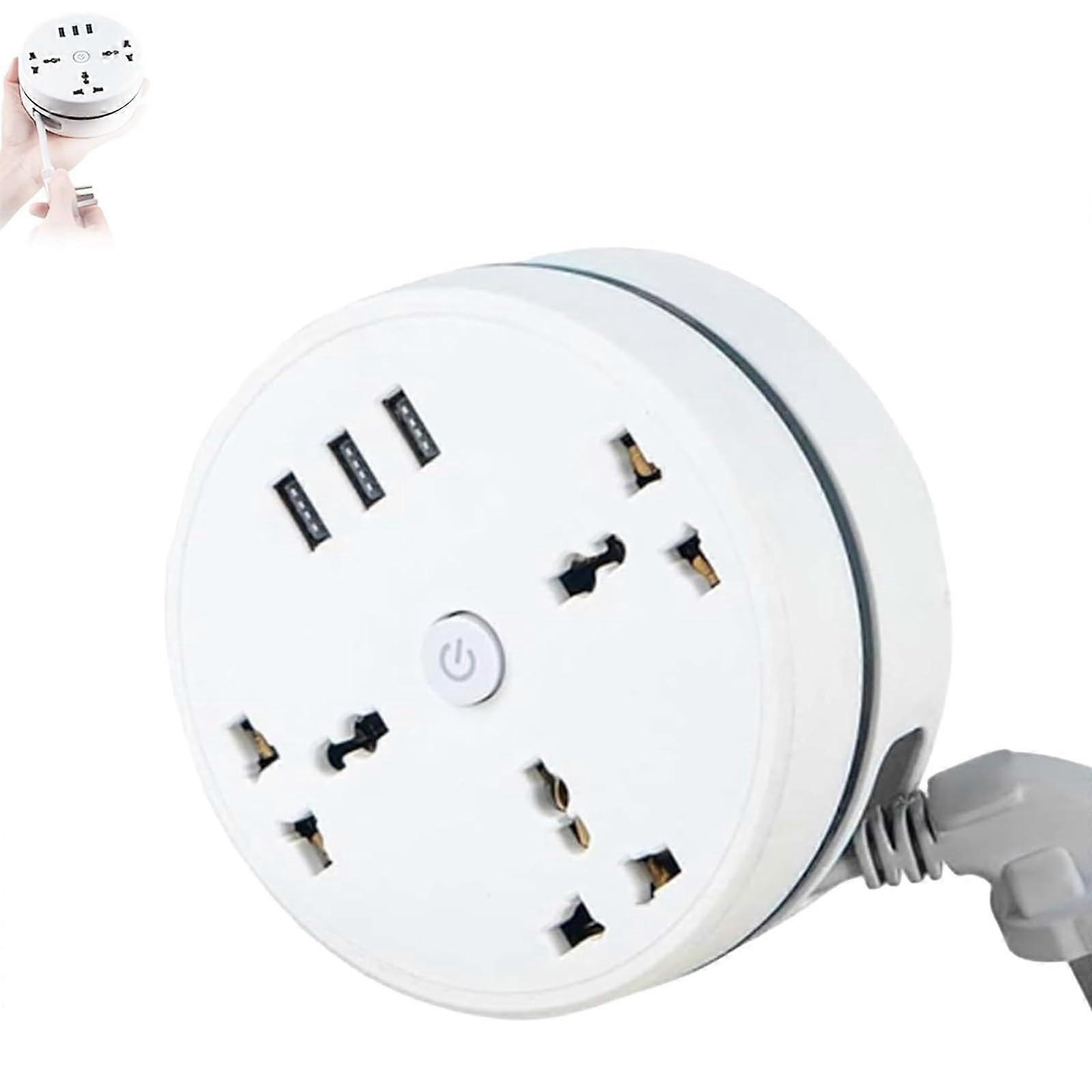 Universal Power Strip 5.9ft Retractable Extension Cord with 3 Outlets 3 USB Ports for Office Travel and Hotels