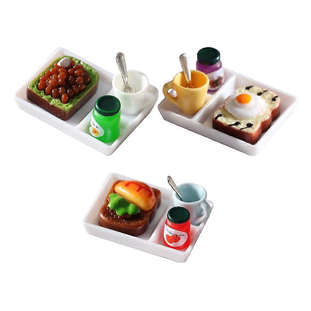 3 Sets Mini Kitchen Food DIY Model Accessories for Dollhouses – Toast, Hamburger & Matcha Dessert, Realistic Pretend Play Food Set
