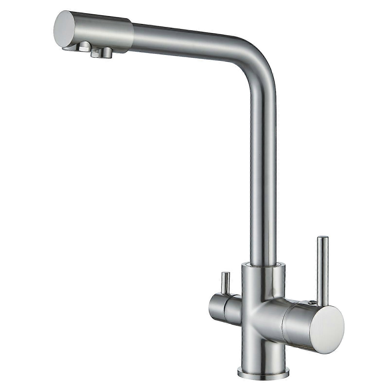 3-Way Kitchen Tap Stainless Steel High Arc with Extendable Shower Single Lever Mixer 360° Swiveling for Double Sinks