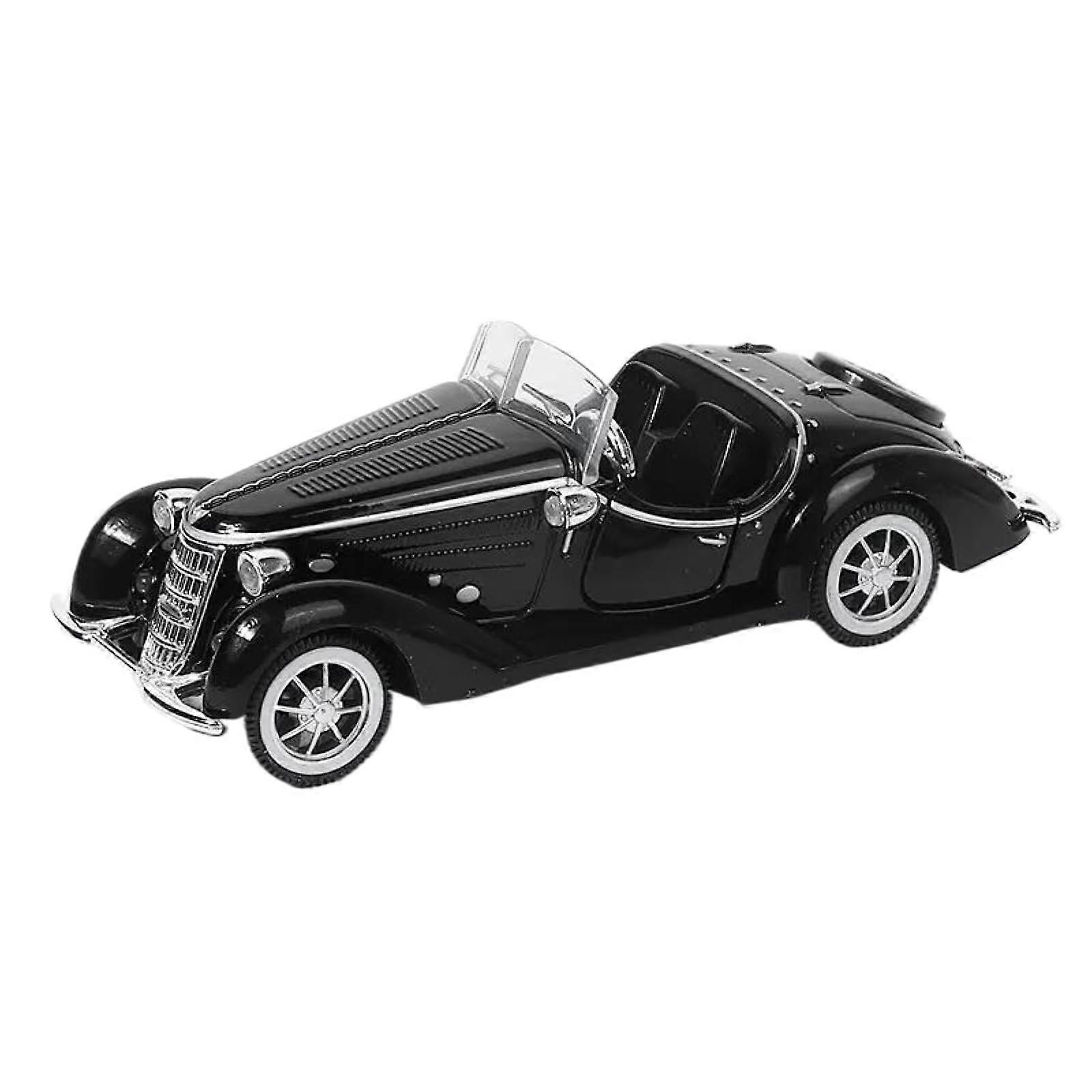 Die-Cast Model Car Black Retro Openable Doors Alloy Rebound Scale Model Vehicle with Canopy