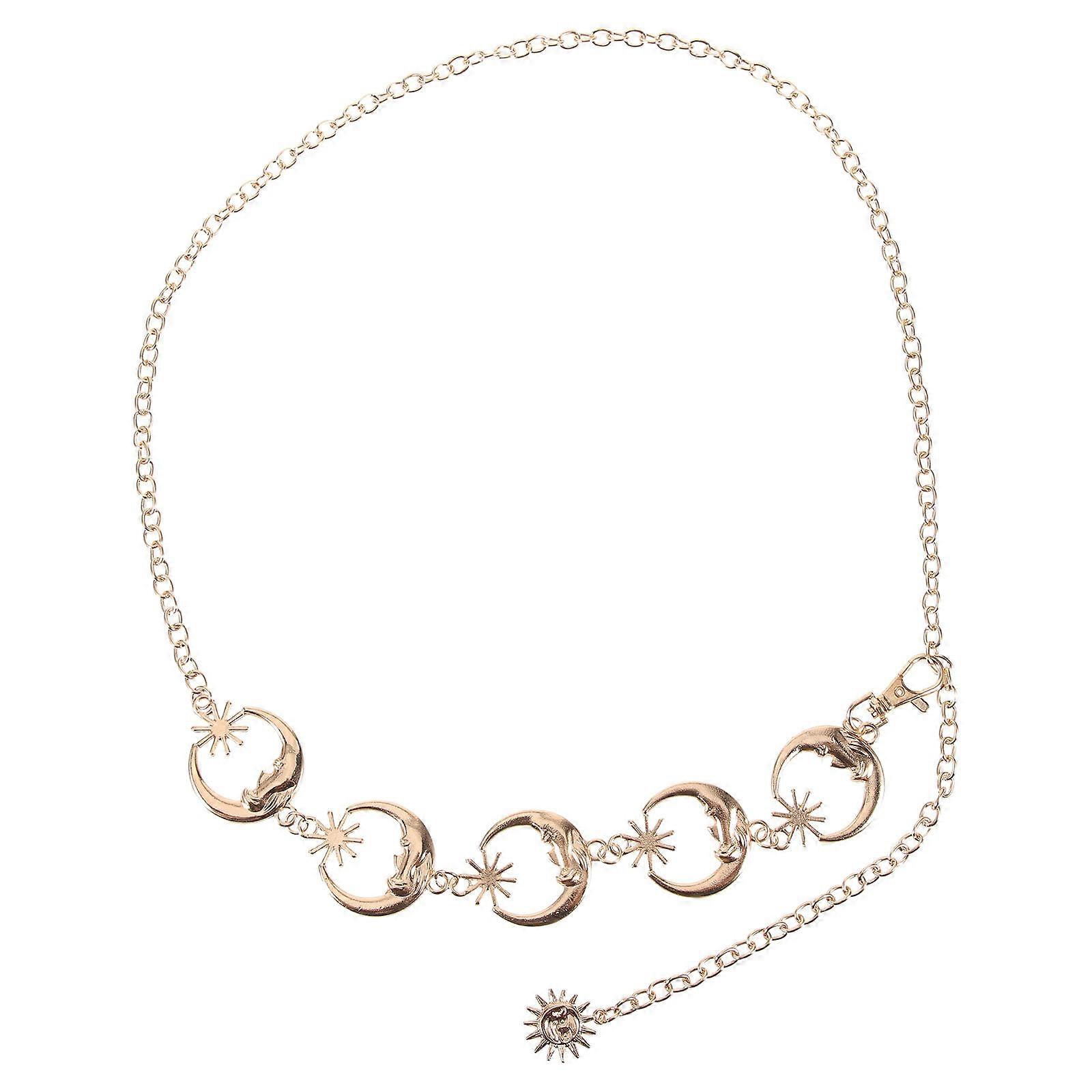 Adjustable Golden Alloy Belt Chain for Women with Moon Star Pattern 9.84in