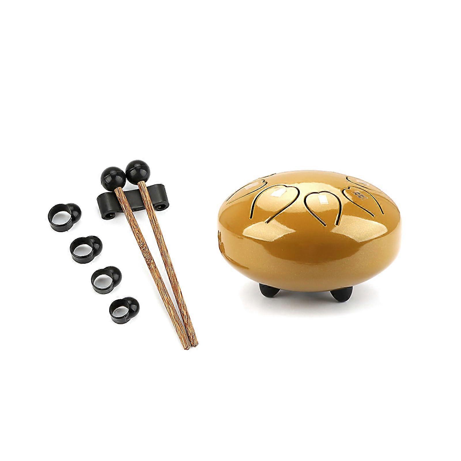 Steel Tongue Drum 6 Inch 8Note Percussion Instrument with Songbook, Mallets, and 4 Finger Picks, Hand Drum for Hand Pan Drum, Yellow