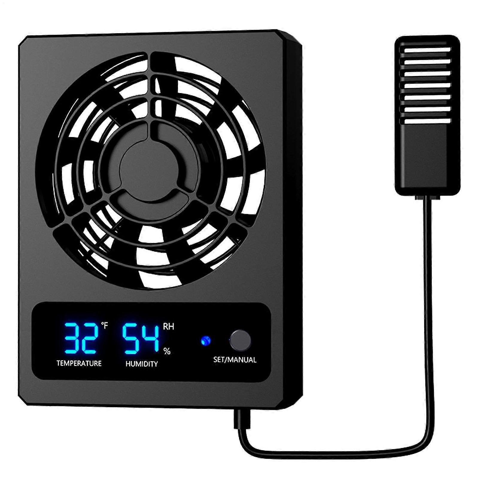 PP Cooling Fan for Reptile Enclosures, 11.3 x 8.5 x 2.5 cm with LED Temperature and Humidity Meter for Snakes